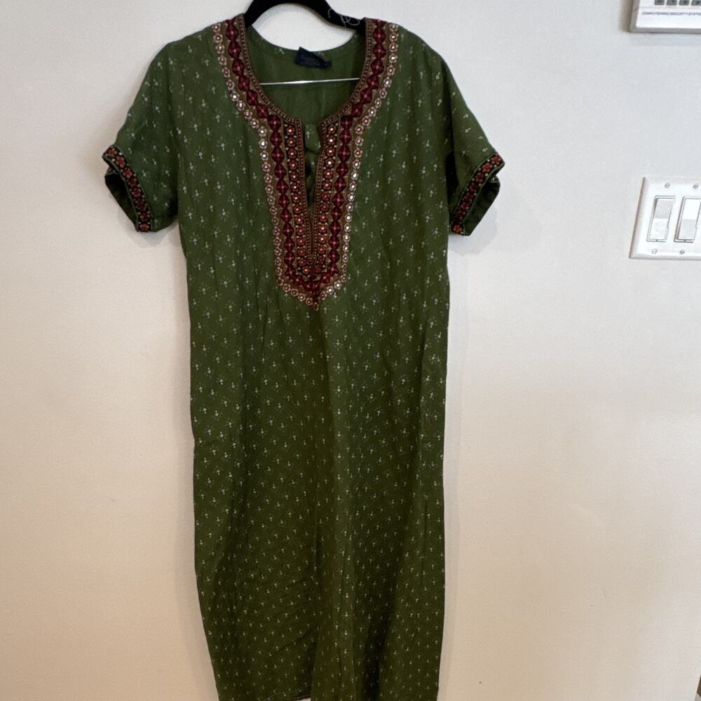 Sara by Gingzy Rose Women's Green Woven Cotton Kurta Tunic, Size 38